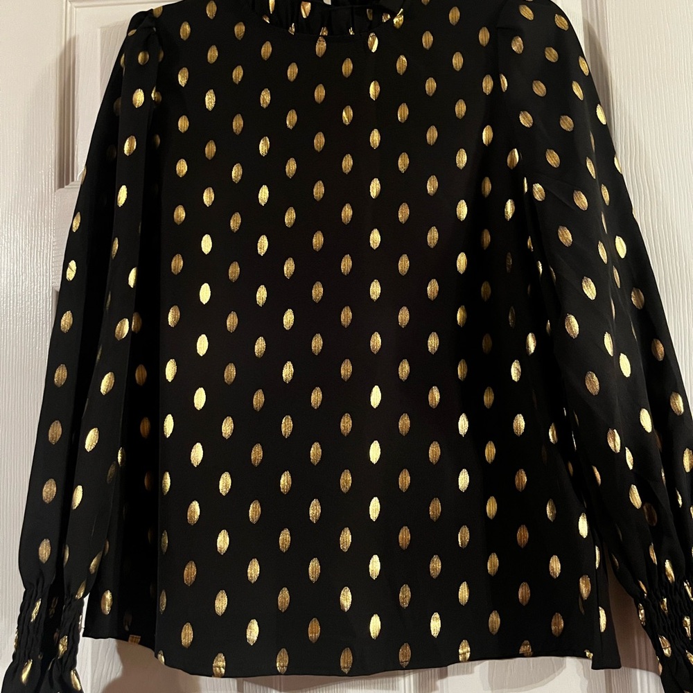NWOT Black and Gold Polka Dot Blouse - Picture 2 of 2